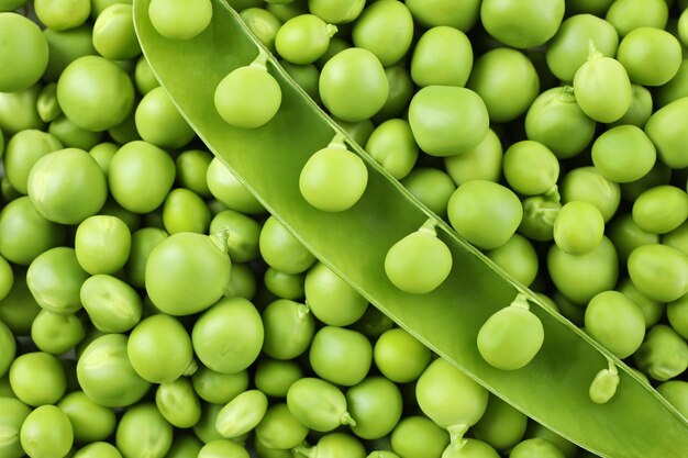 Green pea seeds on whole, close up