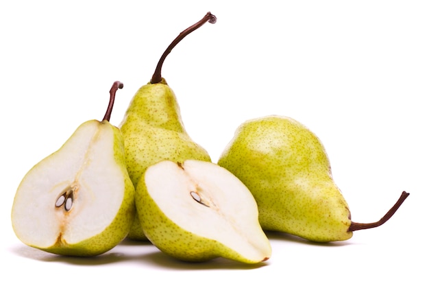 Green pears on white