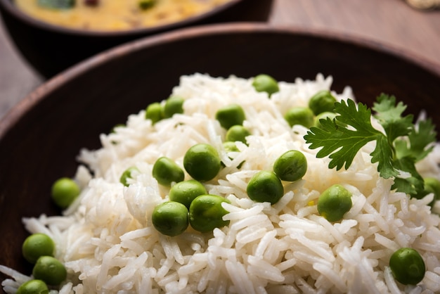 Green peas Basmati rice or matar pulav, served with plain dal