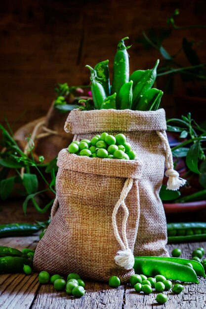 Green peas selective focus