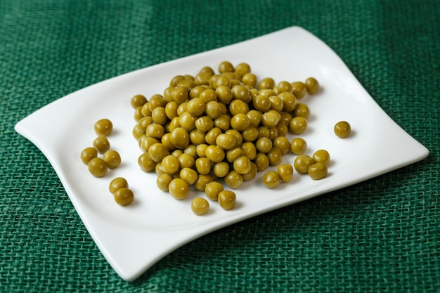 Green peas on a white plate