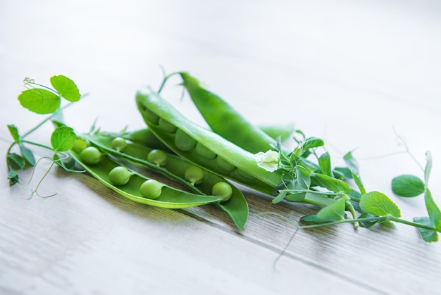 Green peas with leaves