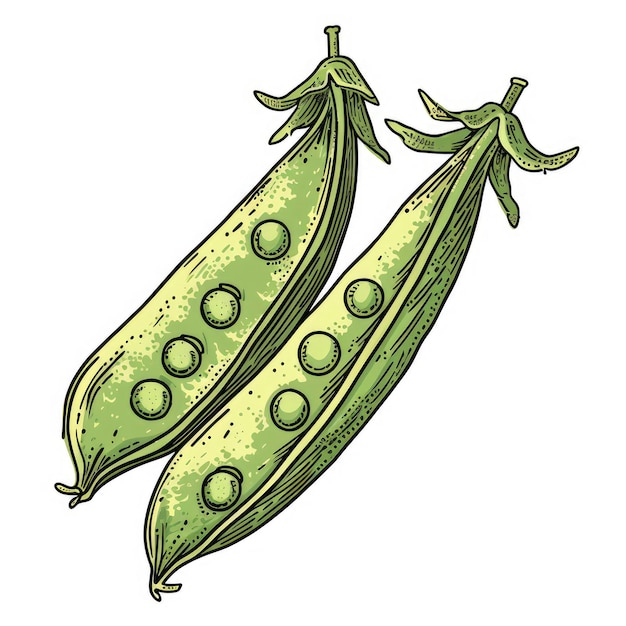 Foto green peas intaglio in legno in vecchio stile vintage disegnato a mano grafica semplice isolata su sfondo bianco