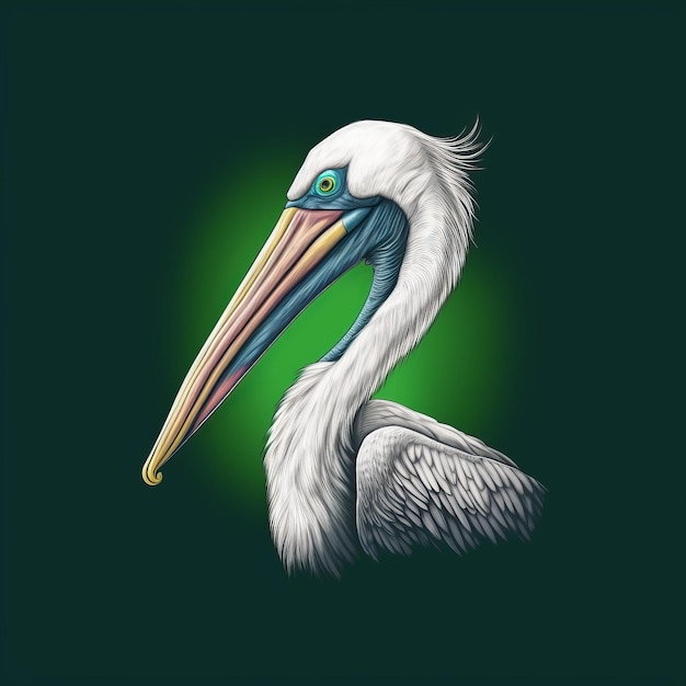 Photo green pelican head vector illustration with realistic chiaroscuro lighting