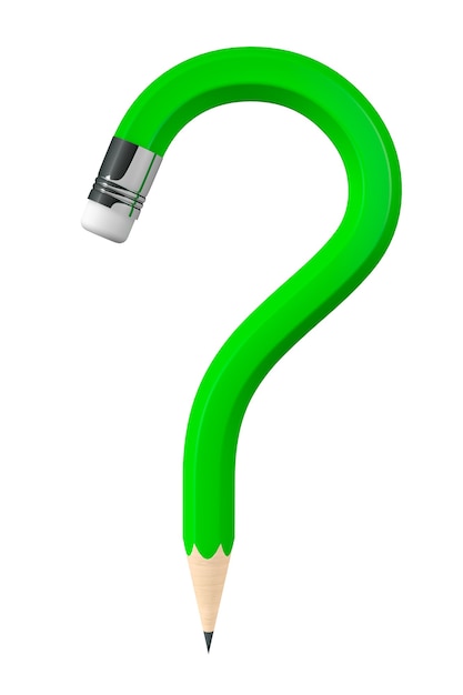 Green Pencil question mark on a white background