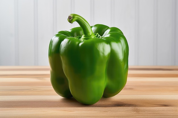 Green Pepper Sitting On Top Of A Wooden Table