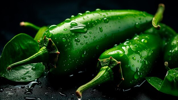 Photo green pepper with drops of dew isolated on black background