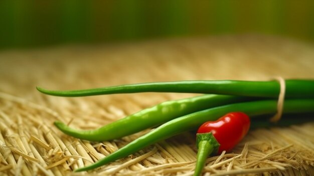 Photo green pepper with straw chilli pepper vegetable