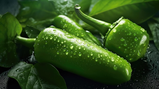 Green pepper with water drops on the top