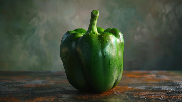 Green Pepper on Wooden Table