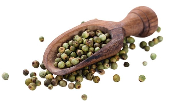 Green Peppercorns isolated on white