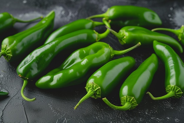 green peppers on a black surface with a black background