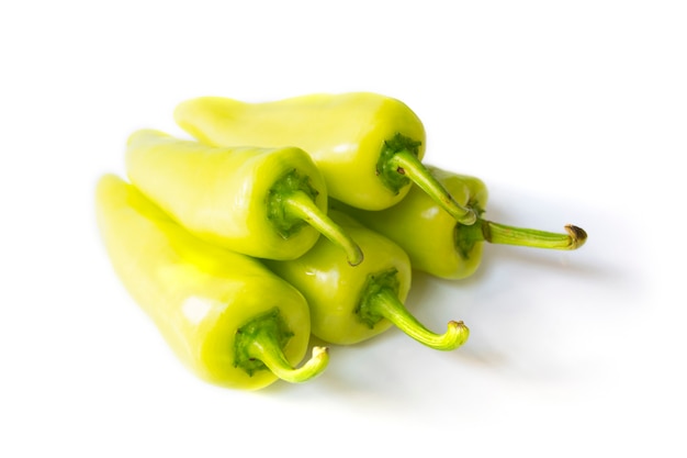 Green Peppers (Cubanelle) side view Isolated