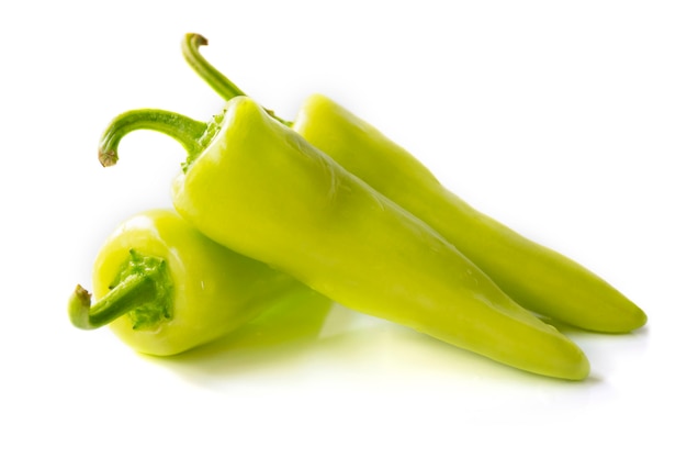 Green Peppers (Cubanelle) side view Isolated