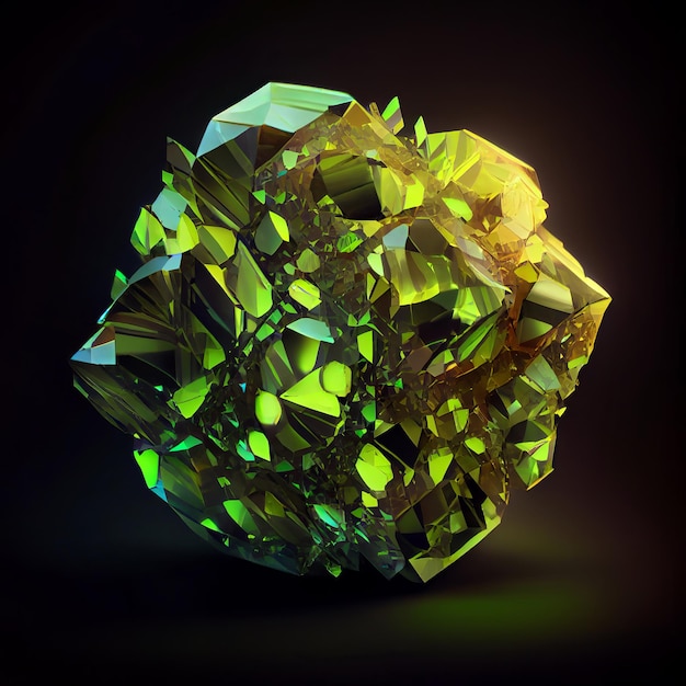 Photo green peridot crystal gem isolated on black background