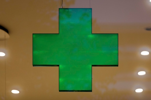 Green pharmacy cross sign