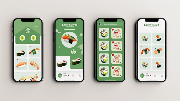 a green phone with a picture of sushi on it