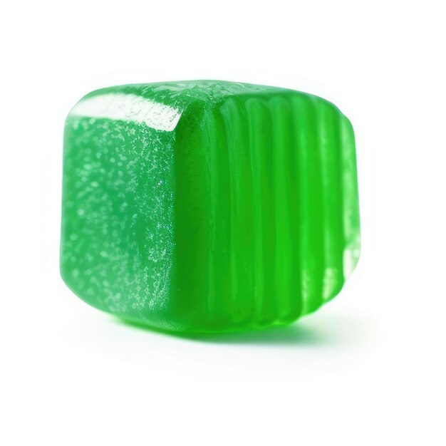 Photo a green piece of candy is on a white background.