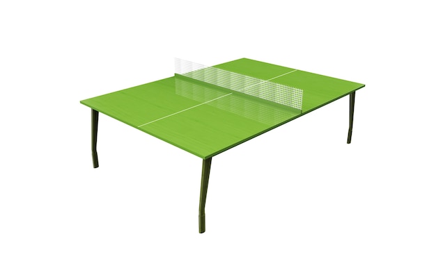 Green ping pong board or table with net isolated on a white background 3d rendering