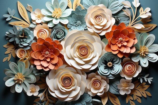 Green and pink floral bouquets made of paper flowers