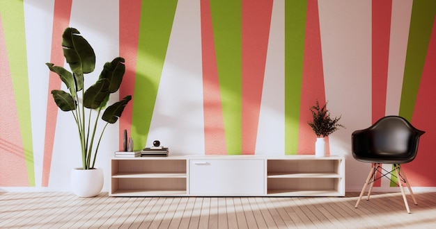 Green and pink wall on living room two tone colorful design3D rendering