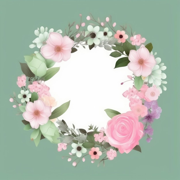 Green and Pink Watercolor Wedding Frame Illustration AI Generative