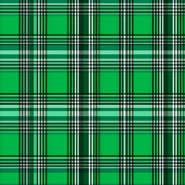 Photo a green plaid fabric with white and black stripes generative ai