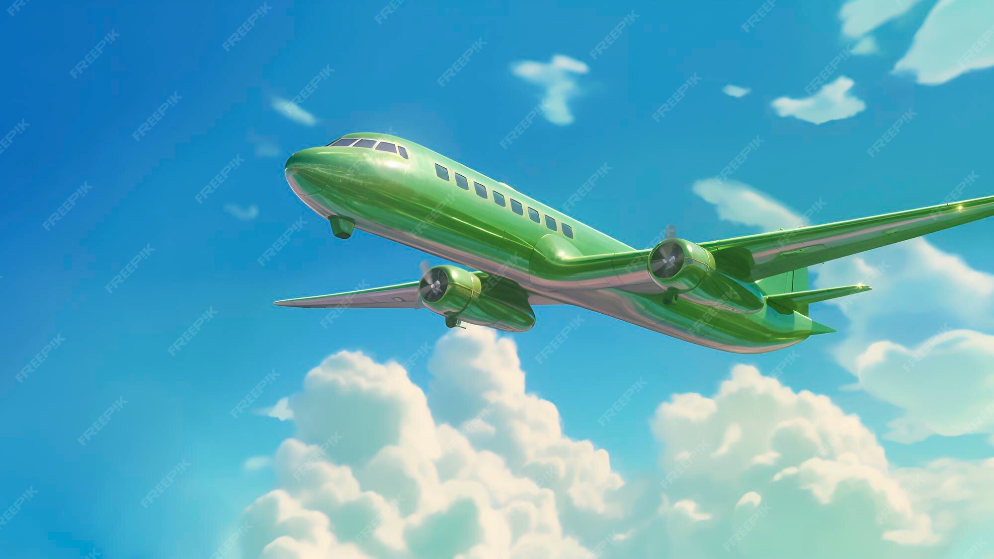 Premium AI Image | Green plane flies in the sky Image generated by AI