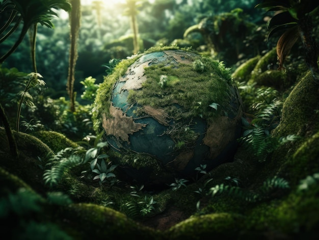 제너레이티브 AI 기술로 만든 녹색 행성 지구의 날 자연 보호 개념
