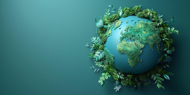 Зеленая планета Земля, окруженная пышной лиственностью Концепция охраны окружающей среды и устойчивости