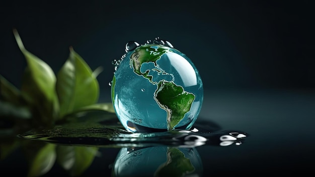 A green planet is being washed in water.