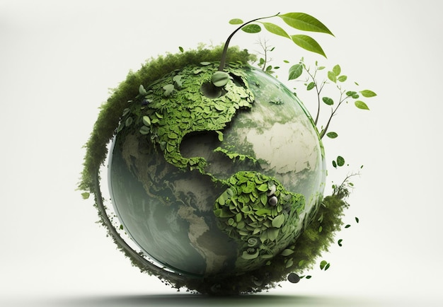 Green planet recycling on white background