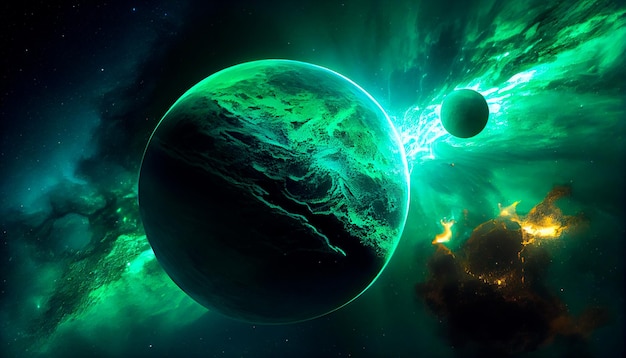 Зеленая планета в космосе Генеративный ИИ
