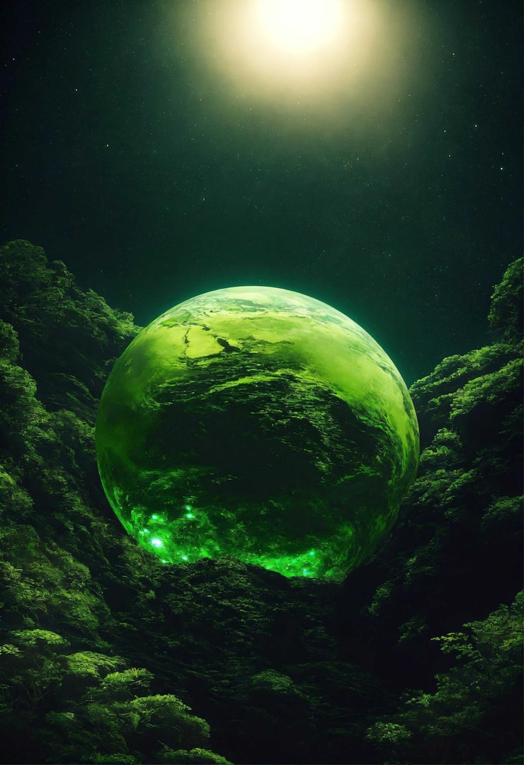 Photo a green planet in space with the stars in the background