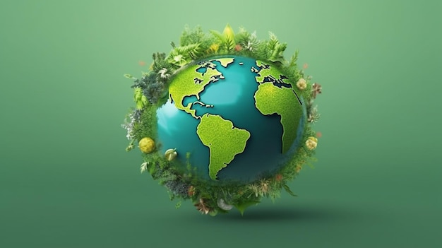 緑の惑星と「地球」の文字。