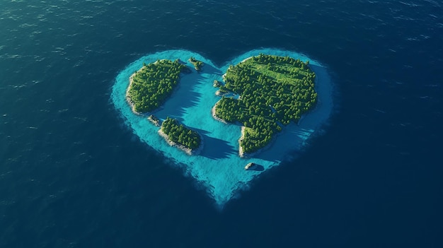 Photo a green planet with a heartshaped continent surrounded by a blue ocean happy world's earth day