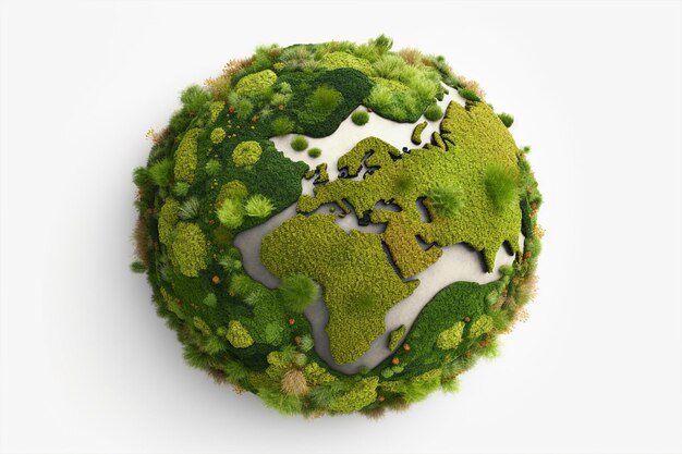 A green planet with a map of the world on it.