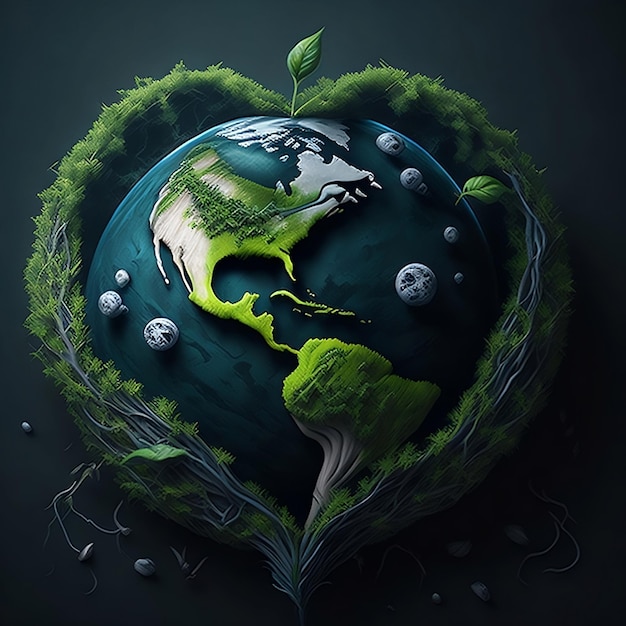 A green planet with a tree on it