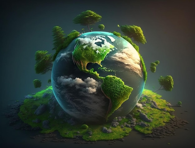 A green planet with trees on it