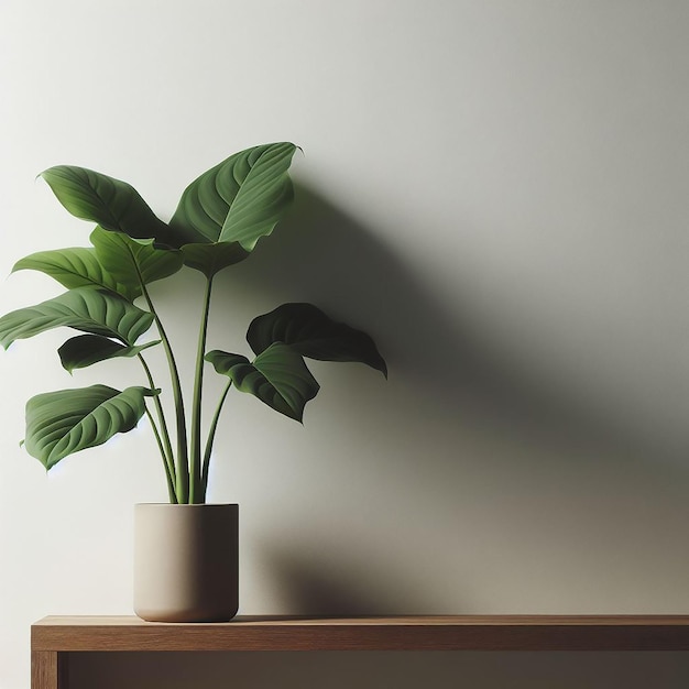 A green plant against a large empty white wall