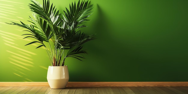 Green plant in green living room with copy space