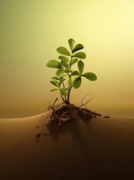 a green plant growing in the desert