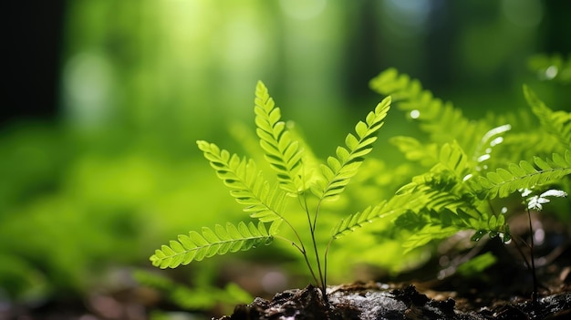Зеленое растение, растущее на земле в лесу
