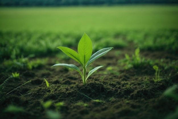 Green plant growing in the middle of a field