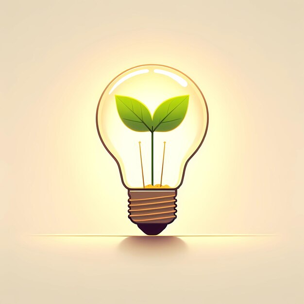 Photo green plant inside a light bulb on a wooden table eco concept