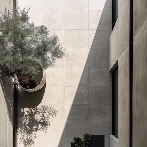 a green plant is growing in a pot on a wall