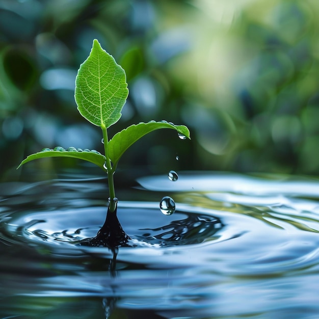 Photo a green plant is sprouting out of the water