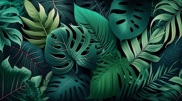 Photo green plant leaves background floral tropical leaf.