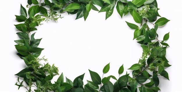 Green plant and leaves frame isolated on white background for wedding invitations and greeting cards generate ai