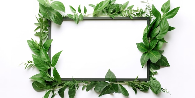 Foto pianta verde e cornice di foglie isolata su sfondo bianco per inviti di nozze e biglietti di auguri genera ai